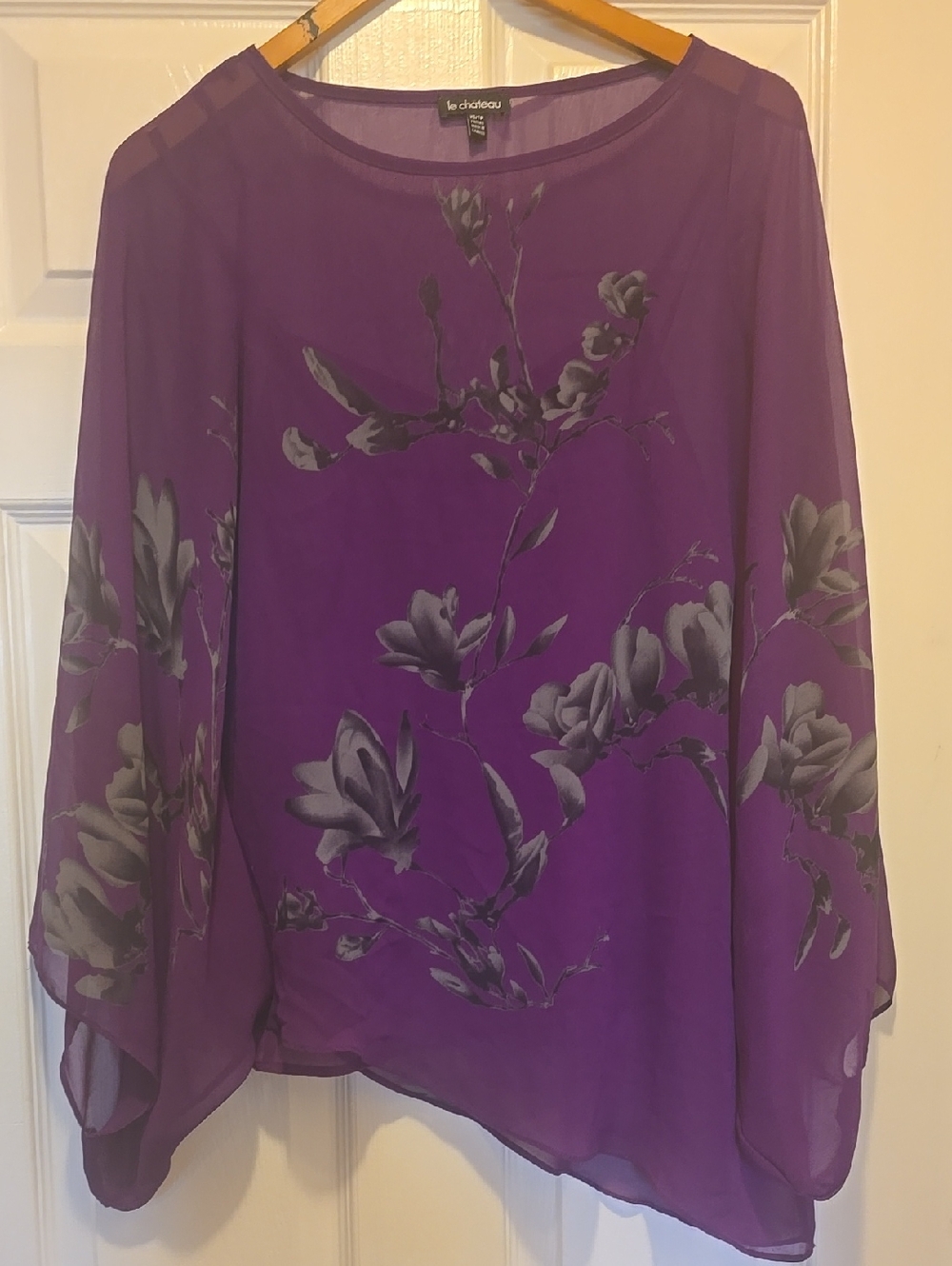 le chateau Purple Floral Chiffon Tunic Top